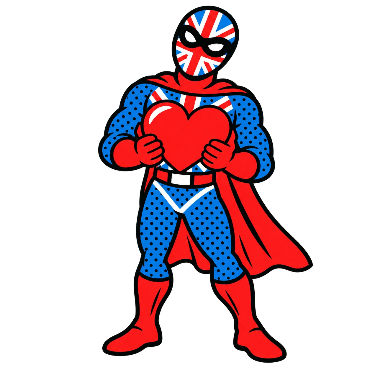 Native UK character holding a red heart