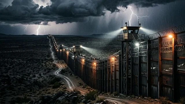 Unit 16 Image: A gritty pop-art poster of barbed wire against a stark red sky