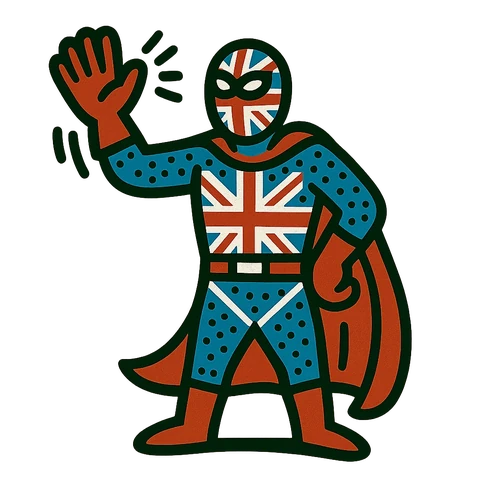 Native UK character waving goodbye