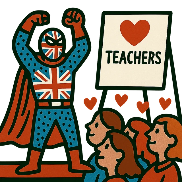 Native UK character supporting English teachers