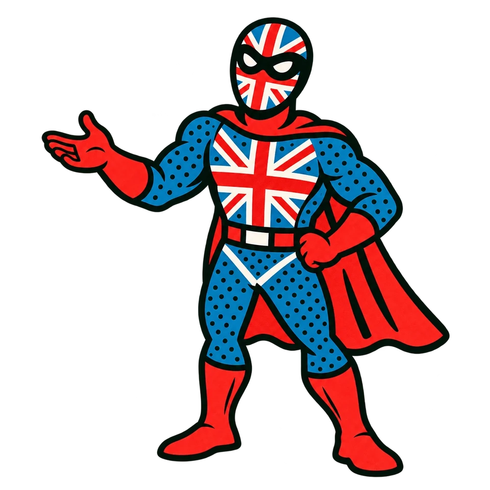 Native UK character welcoming you to English conversation lessons