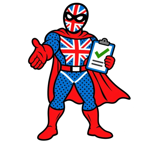 Native UK character offering a handshake and holding an agreement