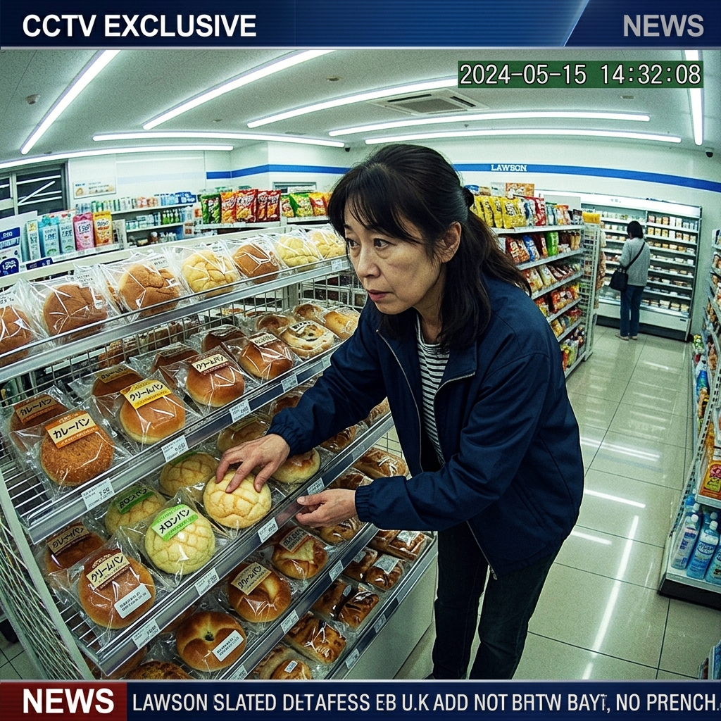 A grainy CCTV image of a man in a grocery store reaching for some bread rolls