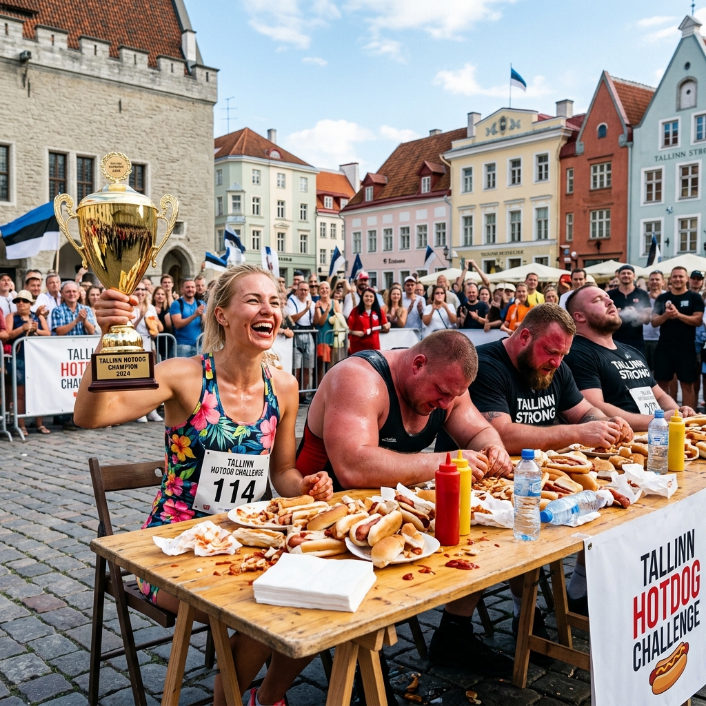 Tallinn's Sausage Queen: Slim Woman Beats Men in Hotdog Contest