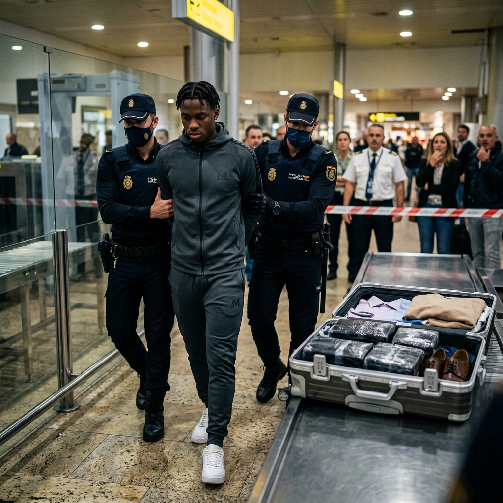 A professional footballer in handcuffs at a border crossing