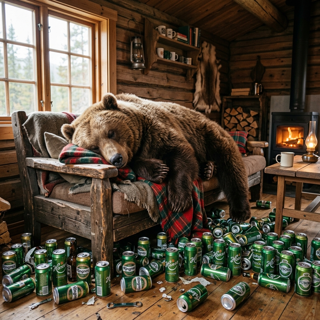 The Uninvited Guest: Wild Bear Drinks 100 Cans of Beer in Remote Norwegian Cabin