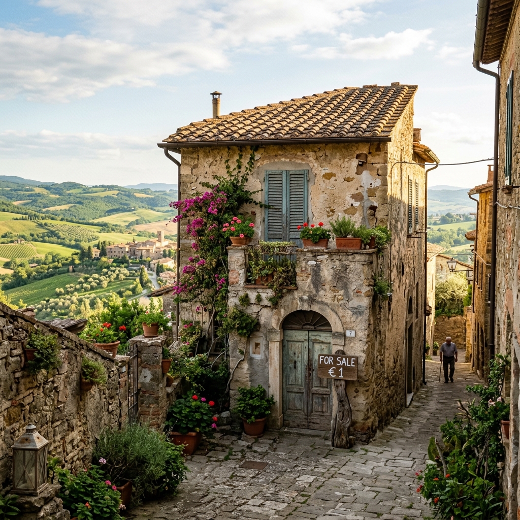 A beautiful Sicilian hilltop village with stone houses and narrow streets