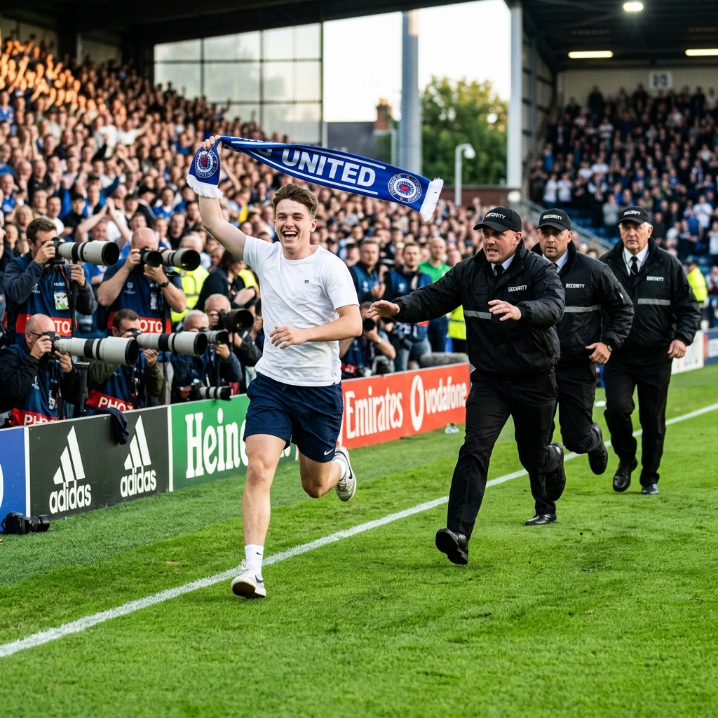 Football streaker running on the pitch in Poland chased by security